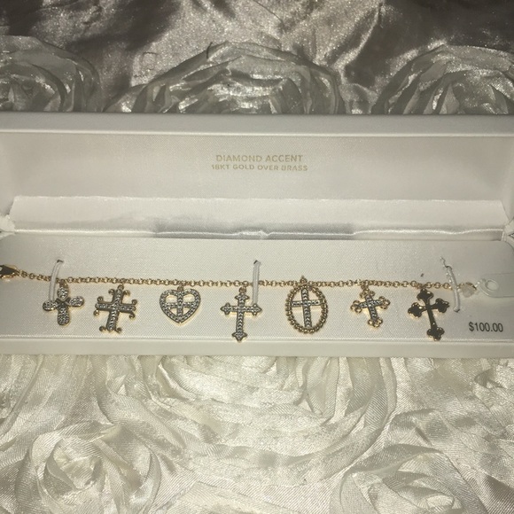 Sparkle Allure Diamond Accent 7.25 Inch Rolo Cross Charm Bracelet, NEW in Box! - Picture 2 of 8